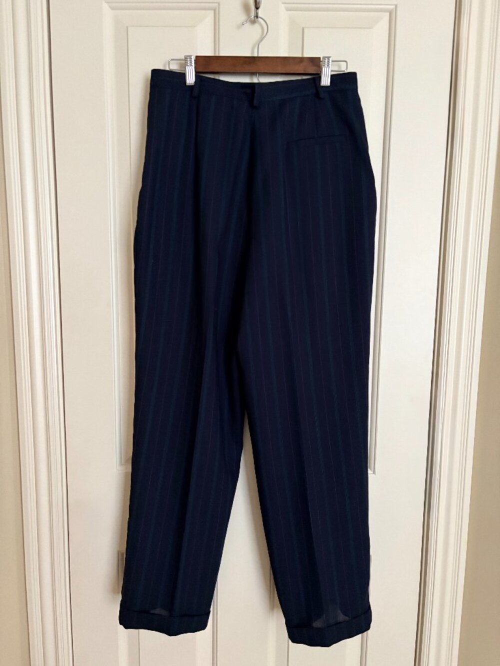 Vintage Austin Reed of London Navy Pinstripe Wool Trousers 14